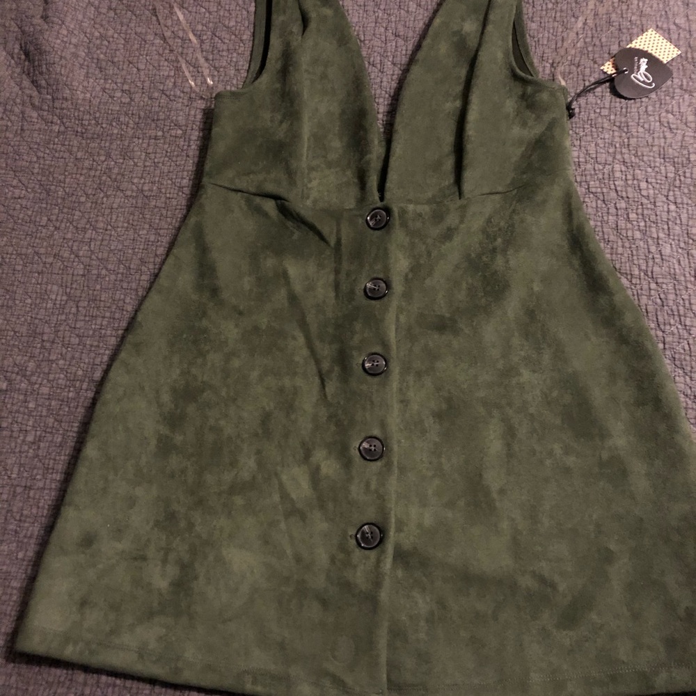 Deep V neck suede like dress